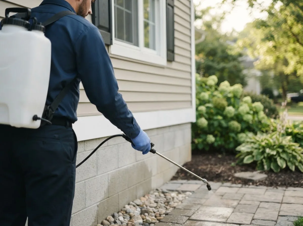 Pest control technician inspecting a home in Schenevus, NY